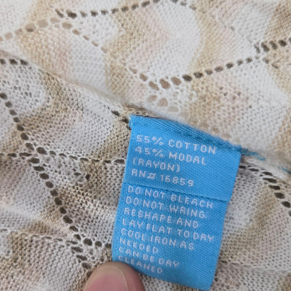 J.McLaughlin Beige Open Front Knit Cardigan Diamond Knit Sweater Size Small - Picture 6 of 10